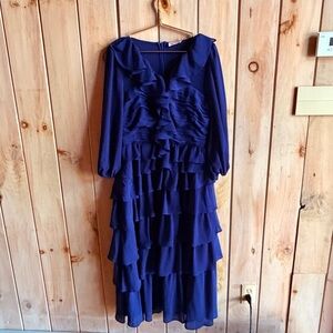 Ivy City Co Navy Long Sleeve Ruffle Dress